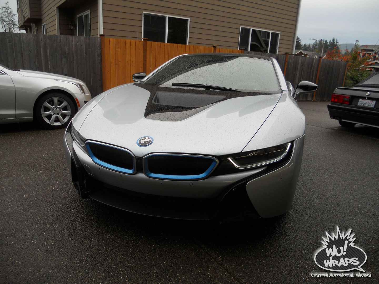 BMW I8 Hood Scoop Front Lip Licnese Plate Trim Vvivid Vinyl 4D CF Vinyl Wrap Wu! Wraps Seattle